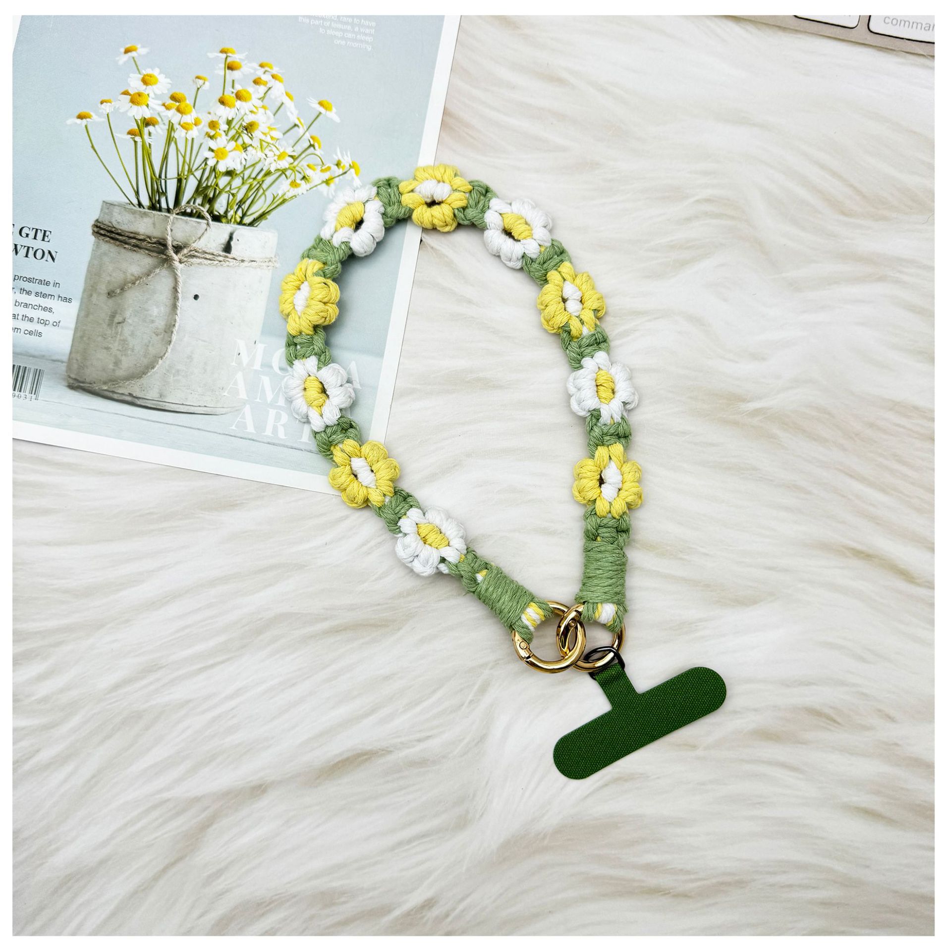 ins欧式手机挂件编织手机链小雏菊花朵编绳钥匙扣包包创意礼物女详情20