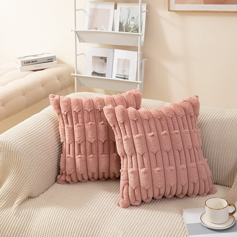 北欧ins风纯色链条编花胖条抱枕套兔毛绒床头沙发靠枕多色可选详情13