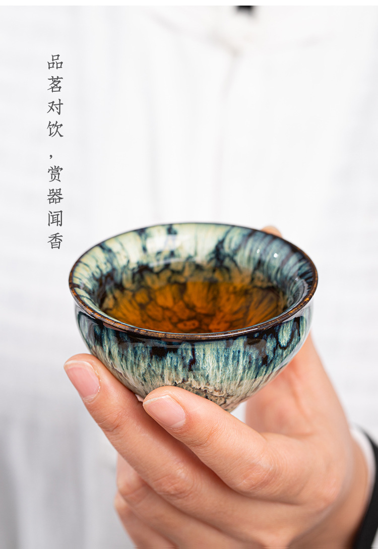 Kiln-transformed ceramic single-cup Jian ware, Tenmoku glaze tea cups, tea cups, creative personal master cups, large tea-tasting cups, and bamboo hat cups pic 23