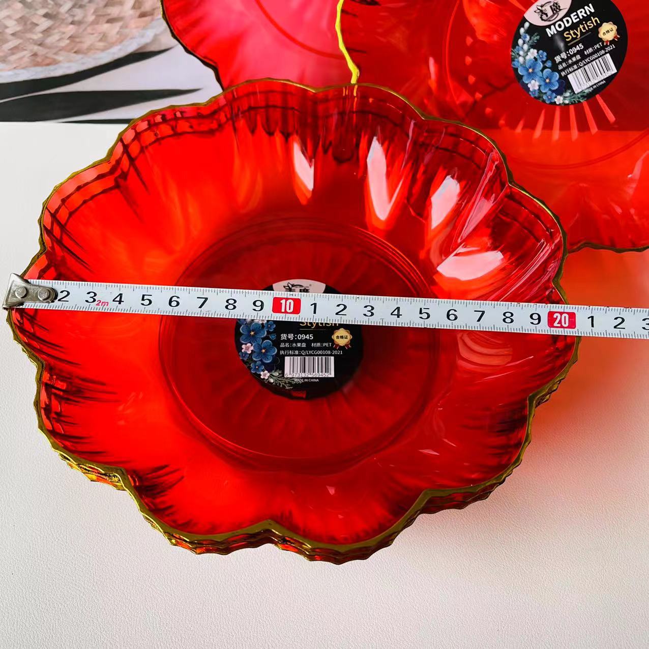 【 Districts 3-7 】0945 Golden Border Platter 5/ bag 200/ box 0945 Golden Border Fruit Platter Wedding and Housemoving Platter Dried Fruit Delight Platter Chinese Lace Red Platter Household wholesale 2 yuan pic 1