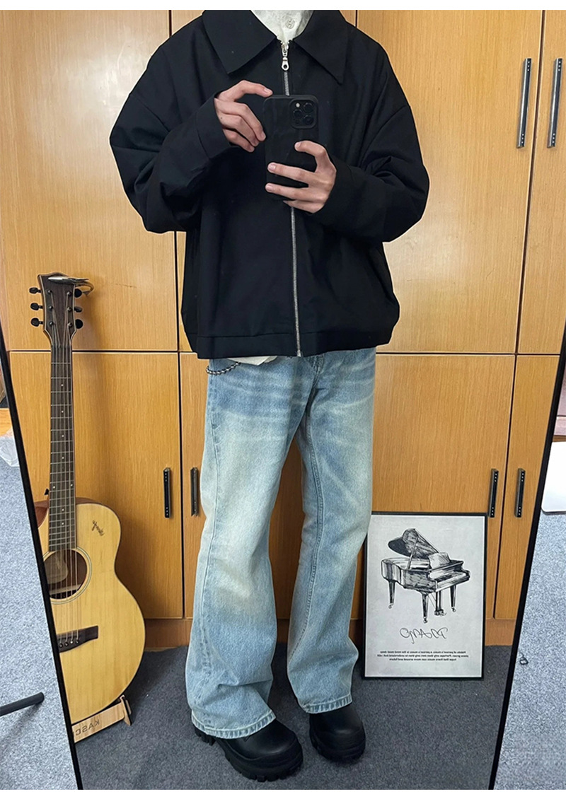 高货 冰蓝517风格水洗做旧猫须复古cleanfit直筒微喇男女牛仔长裤详情4