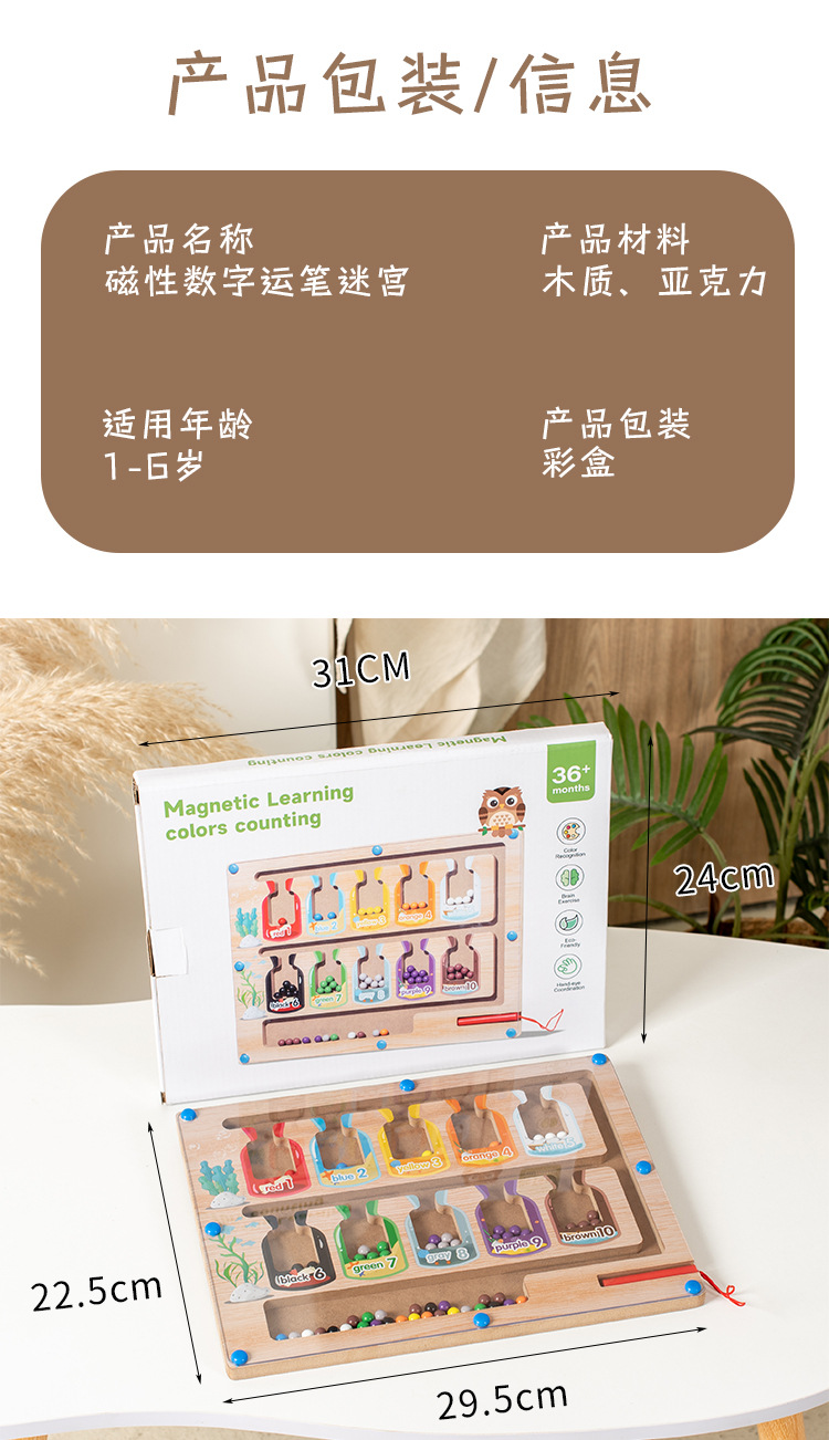 Baby magnetic color classification, positioning, counting board, pen movement maze, math enlightenment, cognitive matching, wooden toys pic 159