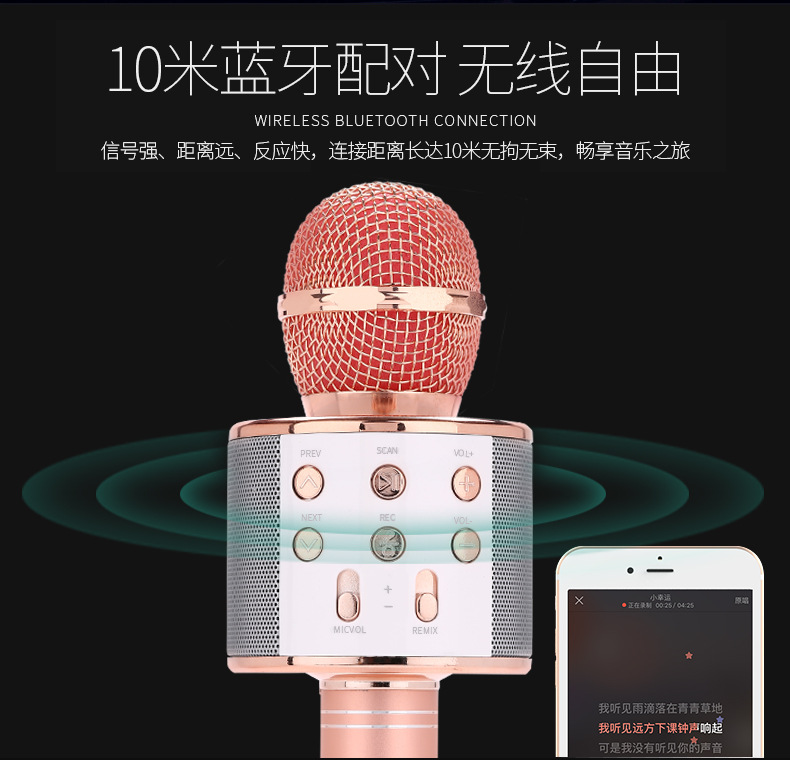 跨境手机全民k歌858麦克风话筒音响一体k歌宝直播蓝牙无线话筒详情13