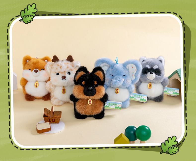 Blue elephant, grey squirrel, black and brown puppy, trendy toys, custom plush dolls pic 3