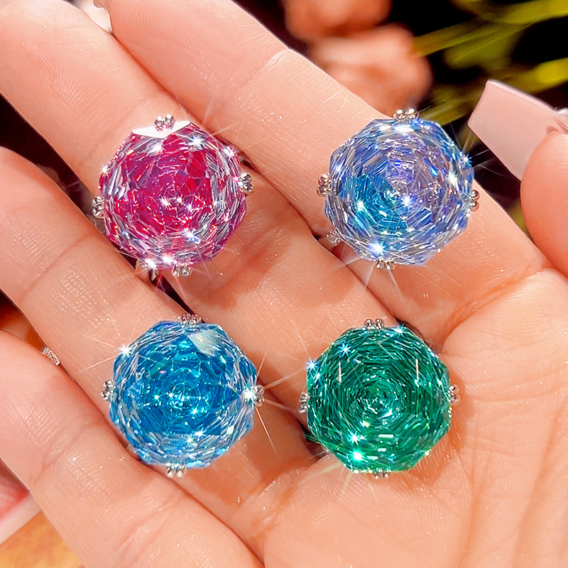 2025新款庄生生珠宝铜底镀金仿真玫瑰切海蓝简约戒指主石16mm详情12