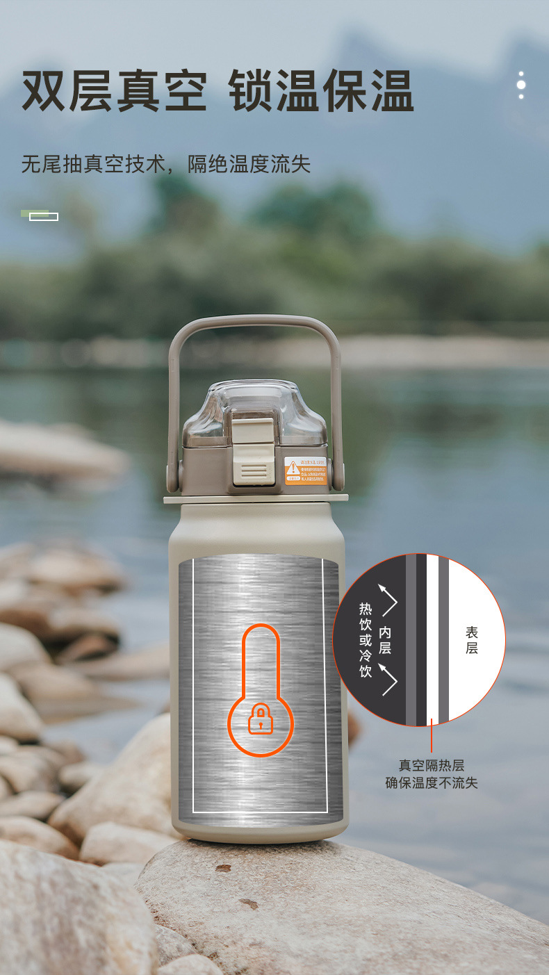 The Shangtai large-capacity insulated kettle with a strap for travel can be carried or carried on the back. It is a 316L inner liner with a straw and is suitable for both men and women pic 4