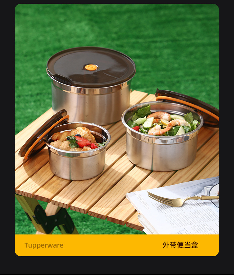 304 stainless steel fresh-keeping box, draining vegetable and fruit basket, outdoor sealed refrigerator with lid, food-grade freezer box pic 17