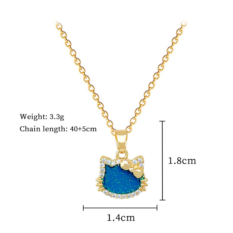 【钛钢】炫彩蝴蝶结猫咪轻奢气质华丽满钻项链女百搭锁骨钛钢链详情5