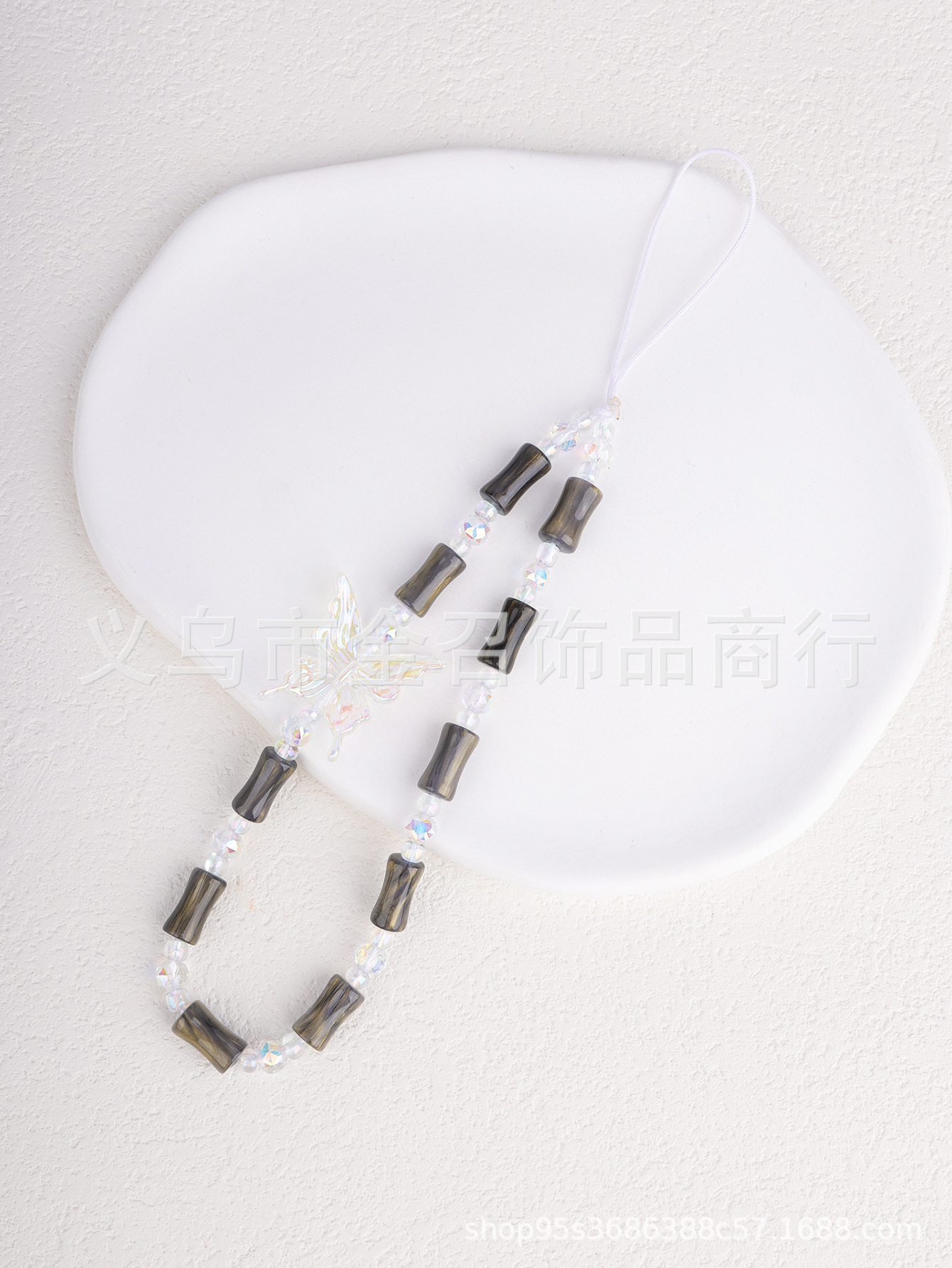 ins甜美仙女风蝴蝶手机链 百搭彩串珠编织透色手机挂绳挂链包挂饰详情5