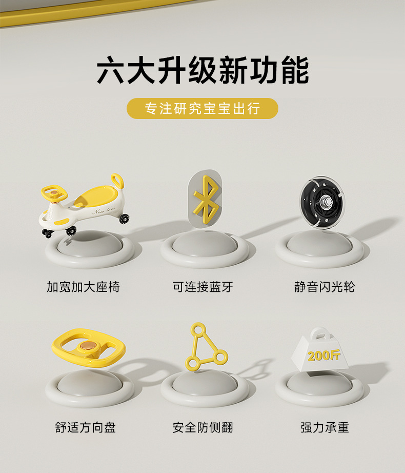 跨境babyswingcar儿童扭扭车玩具2-8岁静音防侧翻儿童音乐摇摆详情2