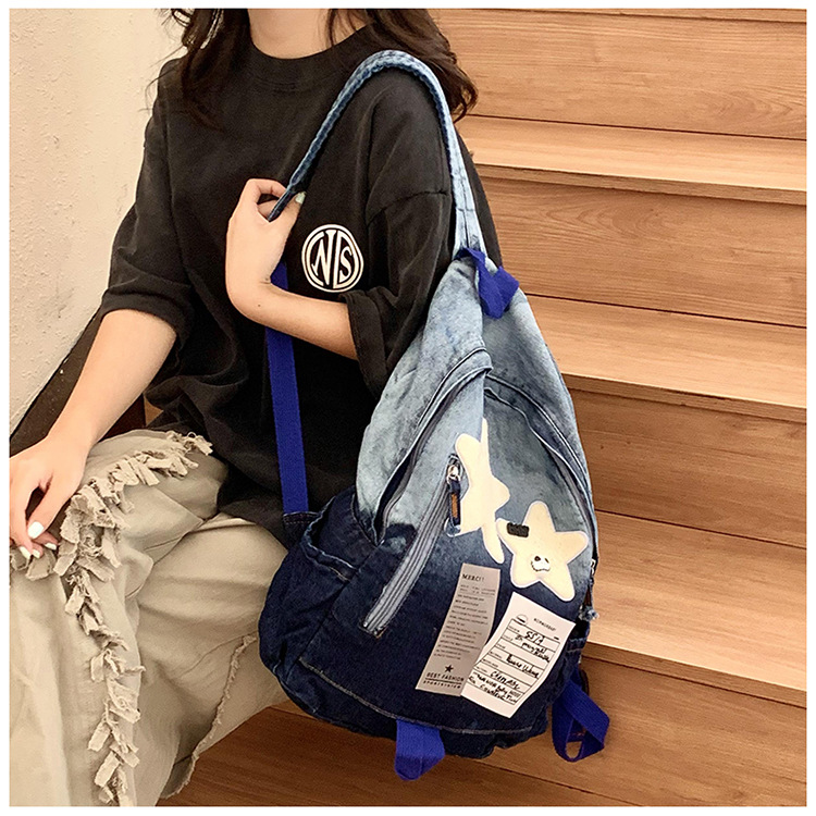 The new color-block soft backpack with pleated material, waterproof outdoor hiking bag, casual sports bag and student schoolbag trend pic 12