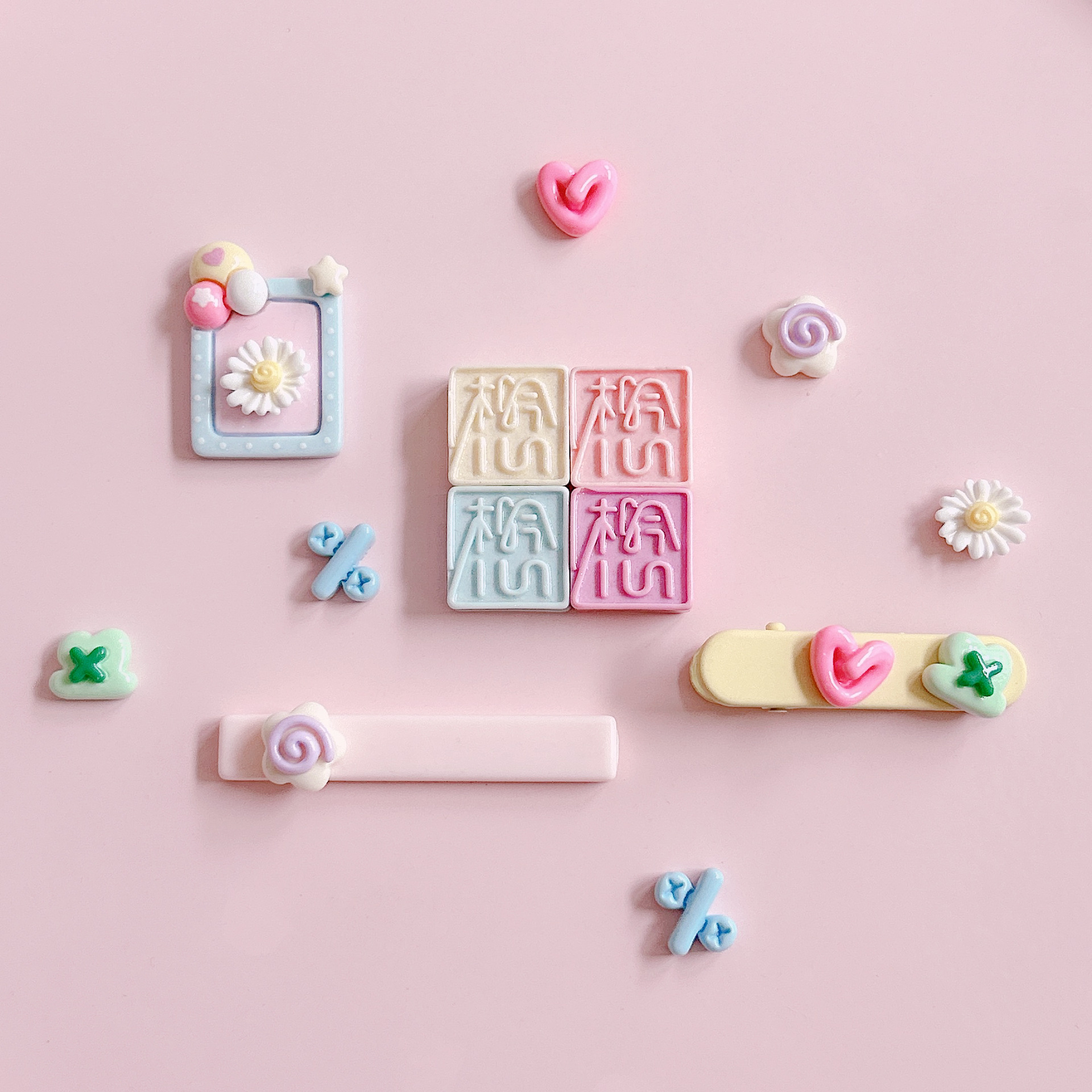 xn Cute mini heart-shaped flowers, simple decoration materials, diy handcrafted hair clips, ear studs, cream glue material pic 9