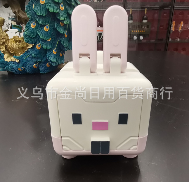 卡通兔子老虎桌面迷你收纳盒学生家用手机支架多功能卡通收纳盒子详情4