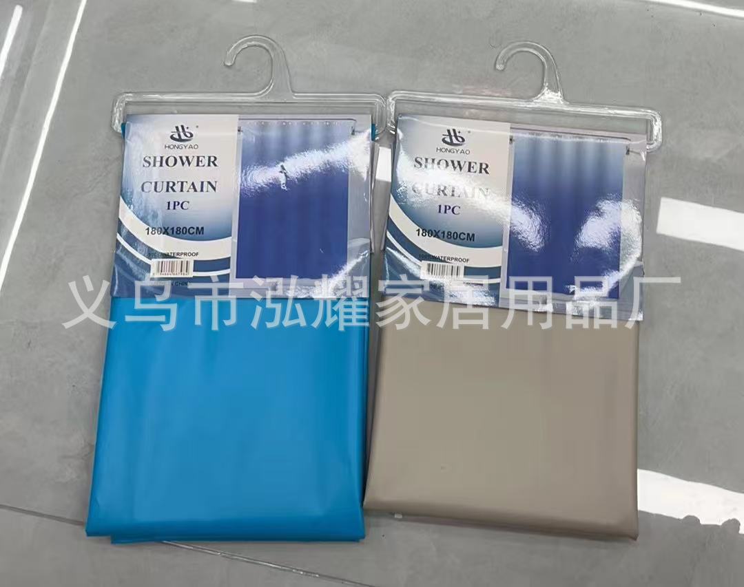 天蓝色卡其色渐变浴帘peva塑料环保材质卫生间防水浴帘送挂钩批发详情4