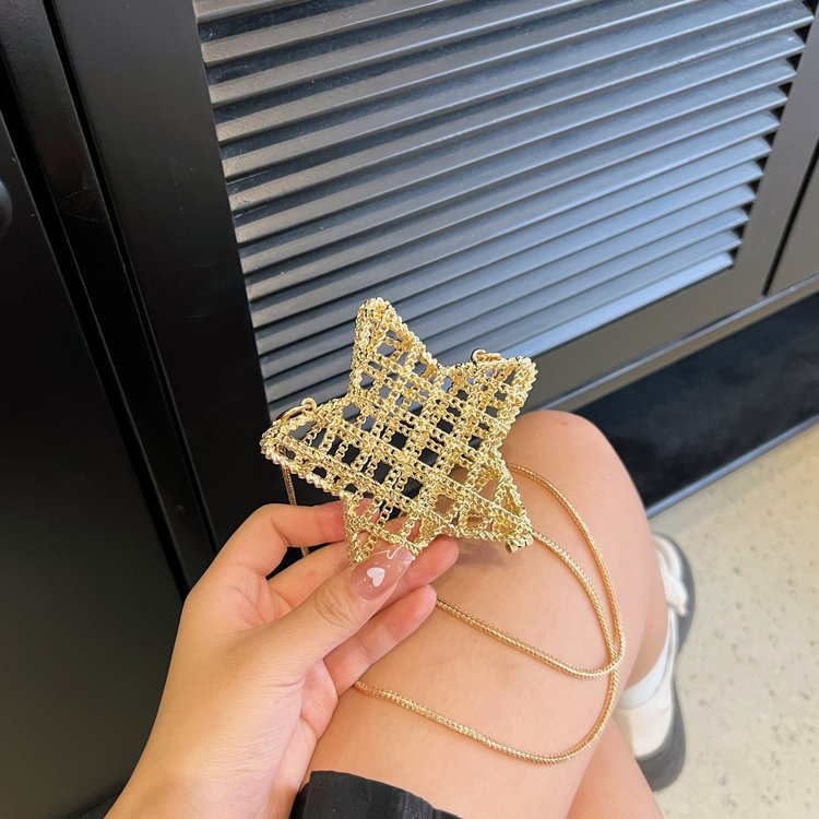 跨境2024夏新款小香风镂空金属星星包晚宴包单肩斜挎气质链条女包详情143