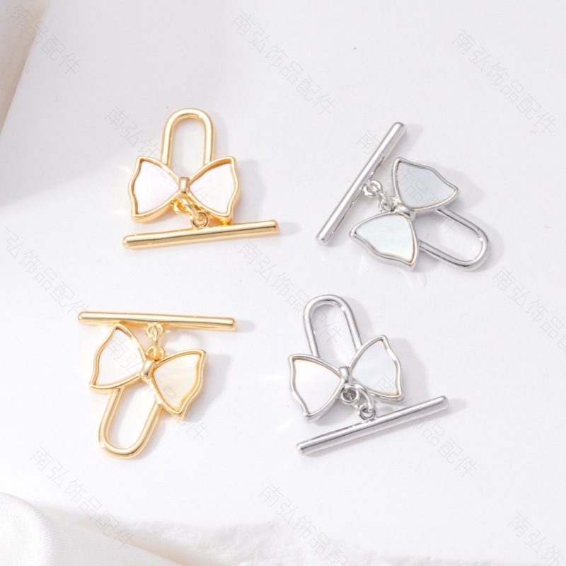 18K real gold color-preserving inlaid mother-of-pearl butterfly OT clasp diy handcrafted pearl bracelet necklace accessory connecting clasp pic 7