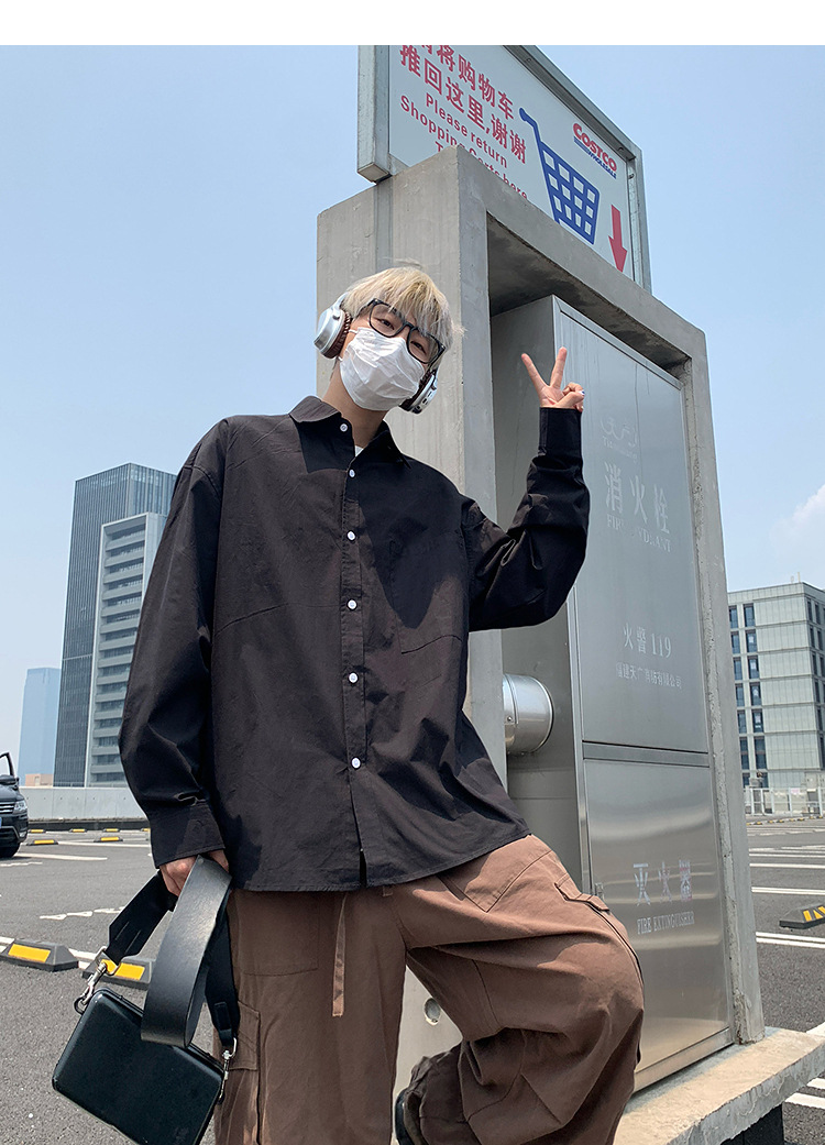 简恒薄款纯棉纯色衬衫男士长袖宽松防晒外套秋季痞帅日系休闲衬衣 pic 39