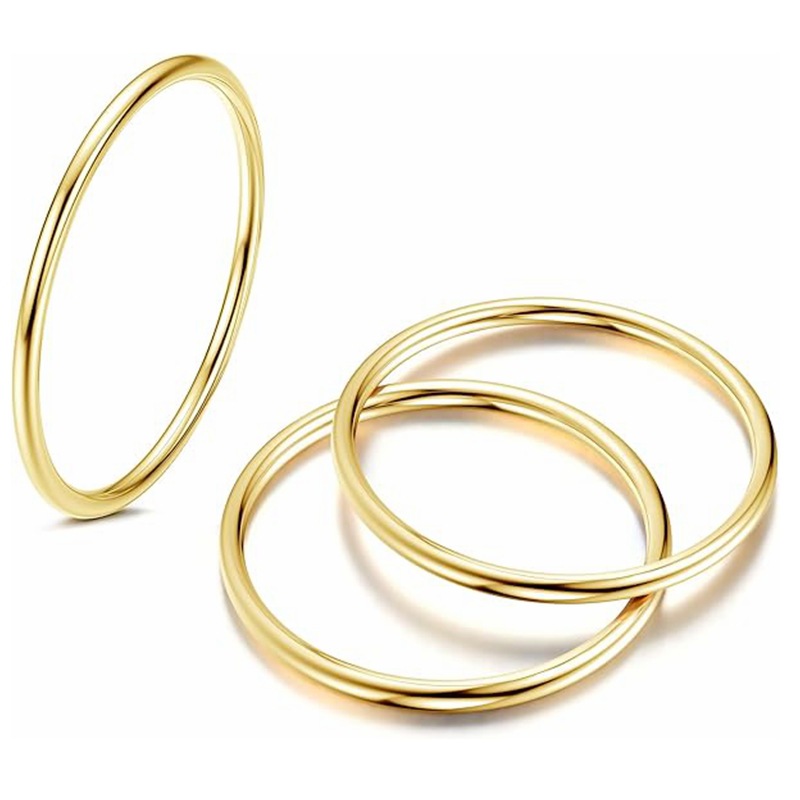 14K gold-plated set ring, 1mm inner and outer arc fine ring, plain ring, simple Japanese and Korean ring, trendy index finger tip pic 9