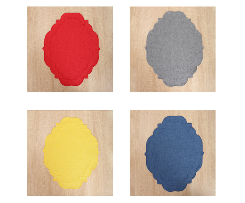 国潮高级感异形棉麻西餐垫亚麻纯色布艺隔热垫轻奢餐桌欧式绣花餐垫详情21