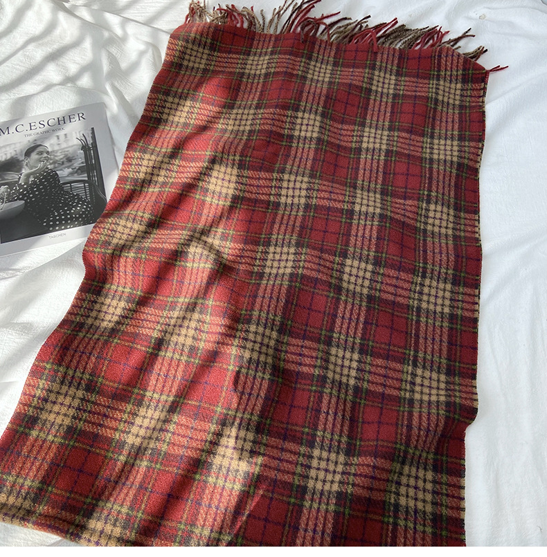 一件代发格子围巾女秋冬学生新款围脖韩系流苏高级氛围感保暖情侣百搭披肩地摊批发详情15