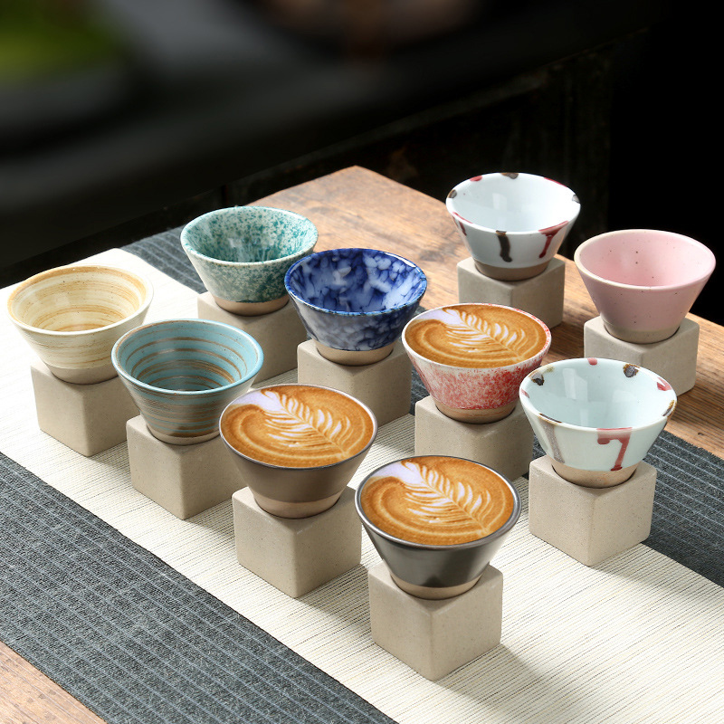 Tea brewing cups by the fire, Japanese coarse earthenware tea cups, cross-border bestsellers, ceramic mugs, retro water cups, conical coffee cups pic 2