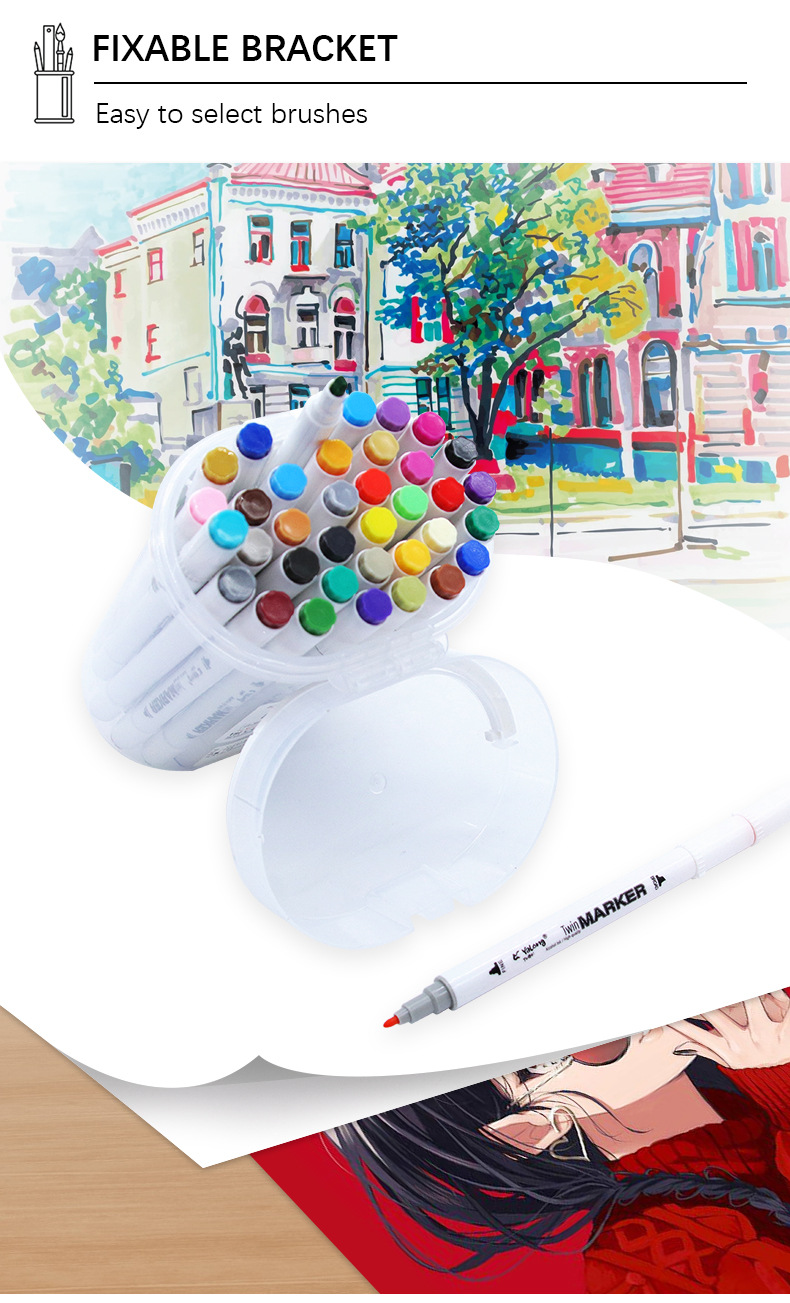 Yalong Cross-border 36-color Macadores alcohol ink marker, double-brush nib bucket smooth paint marker pic 6