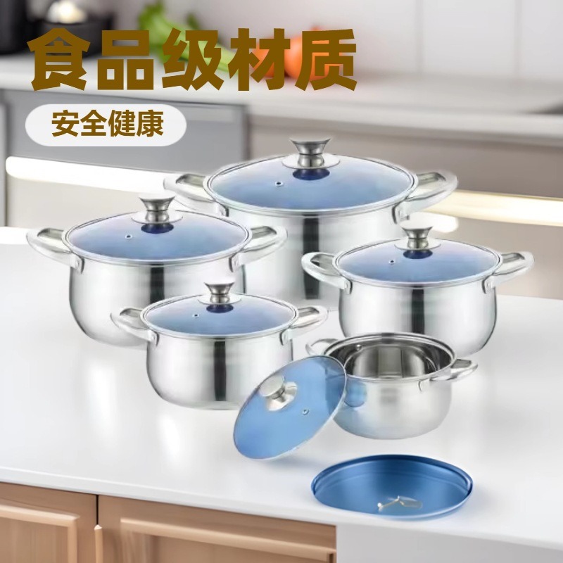 跨境货源外贸批发不锈钢锅具套装跨境10PCS钢柄亚马逊复合底套锅详情1