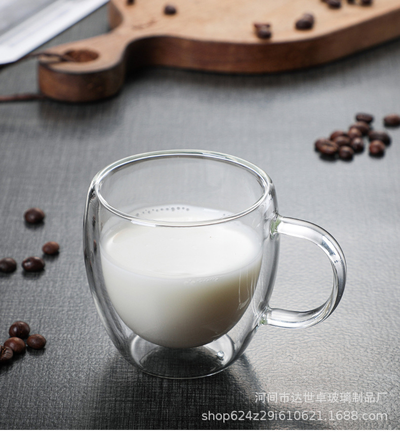 玻璃杯带把手高颜值透明玻璃奶茶饮料喝水杯子 多规格隔热双层杯详情9