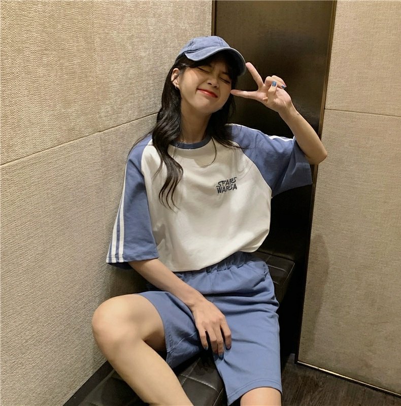 夏季跑步中考初中短袖休闲运动服套装女宽松短裤体育考试五分裤详情13