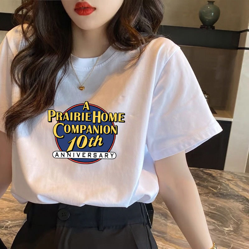 纯棉短袖T恤女夏季薄款简约休闲体恤衫修身显瘦圆领印花上衣潮ins详情10