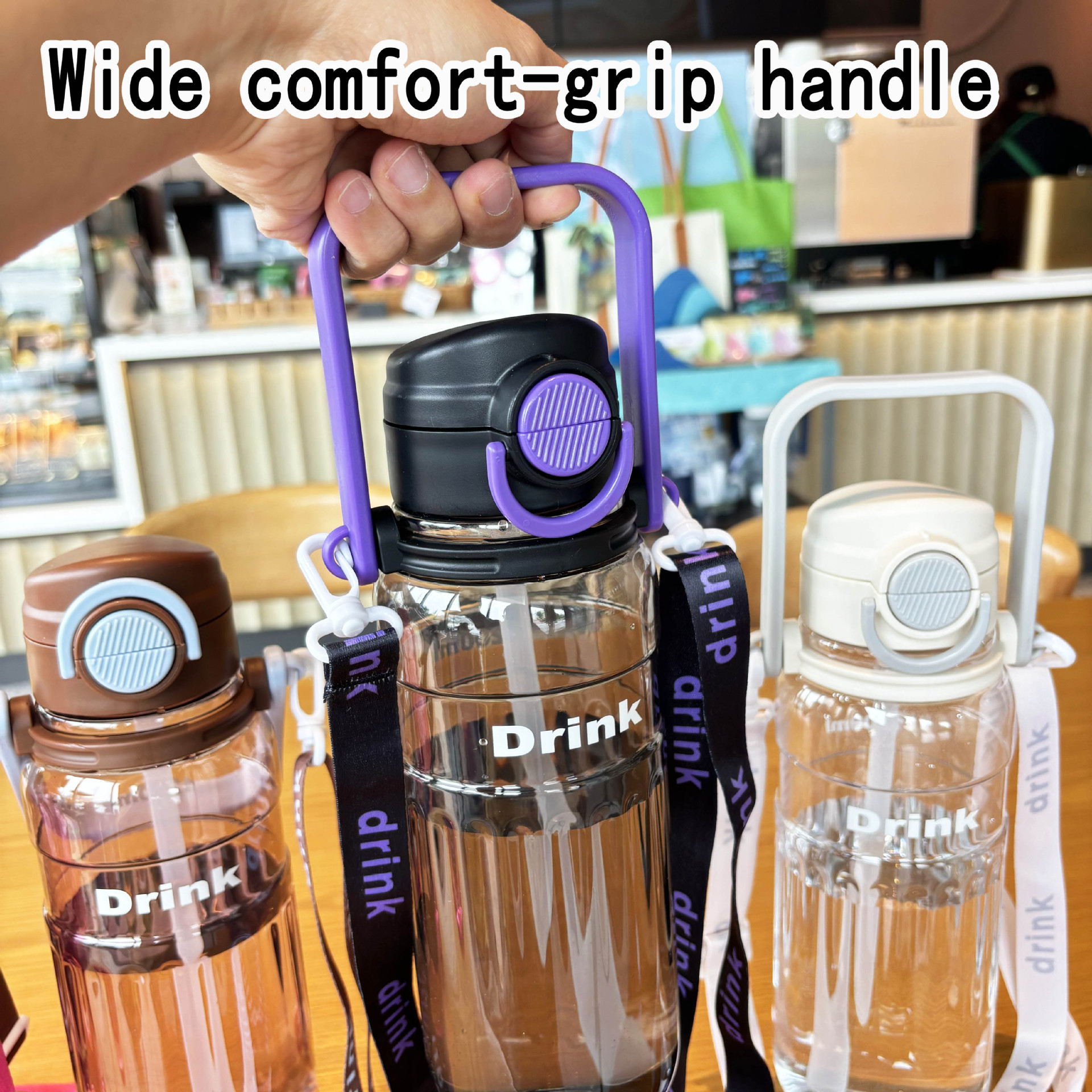 Outdoor sports and fitness 1.2L large capacity water bottle, double lid, bouncing straw cup, water bottle carrier, portable for students pic 7