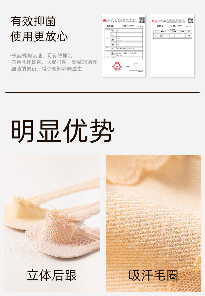 蕾丝隐形袜子船袜女硅胶防滑不掉跟单鞋夏季透气薄款棉底浅口短袜详情12