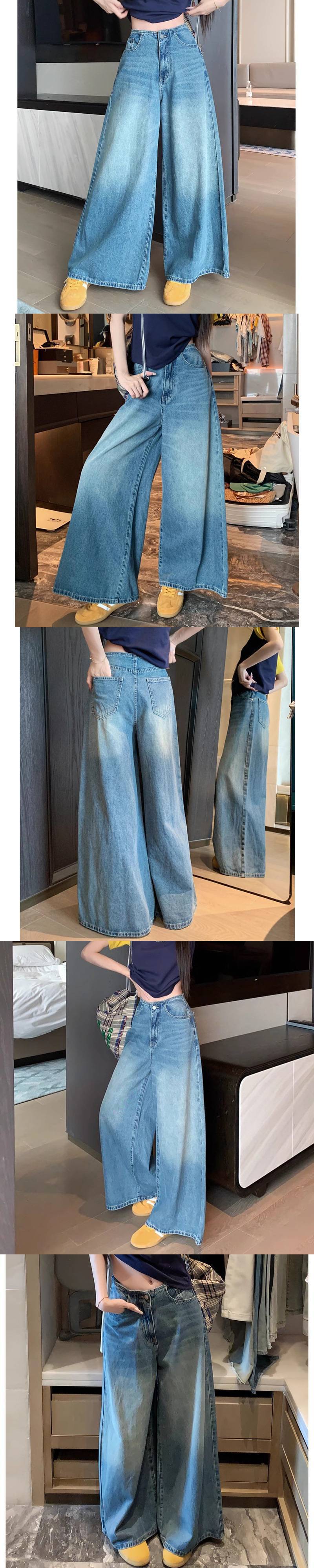 复古做旧高腰阔腿牛仔裤女辣妹小个子宽松显瘦直筒裤垂感拖地长裤详情3