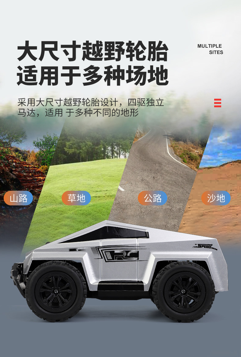 跨境2.4G高速越野车遥控车玩具车皮卡大脚车高低速带灯光手机控制详情9