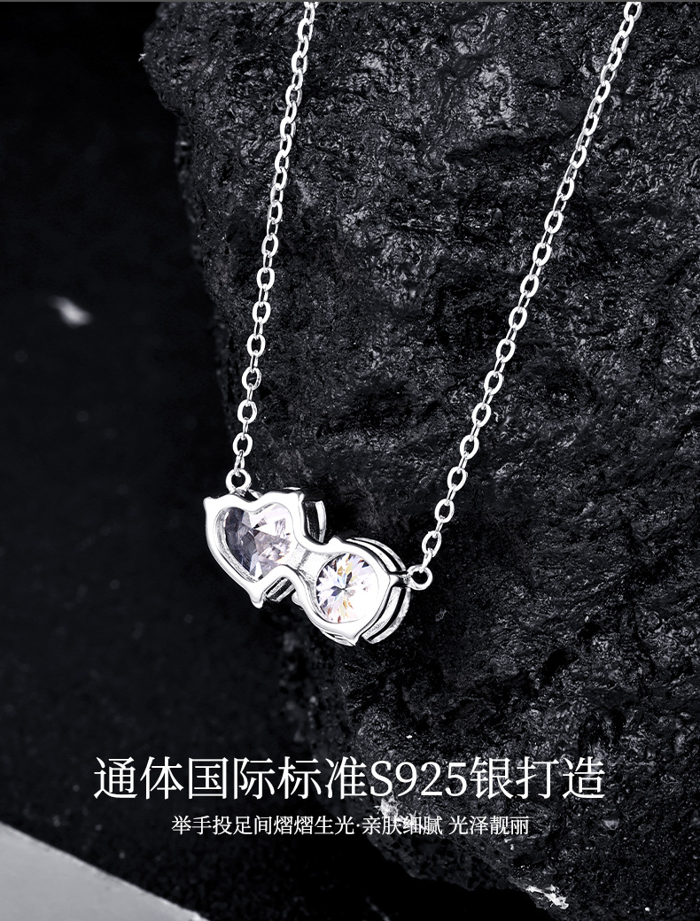 Wholesale of the new Korean version S925 sterling silver necklace for women with double heart Moissan-inlaid exquisite and personalized design pic 9