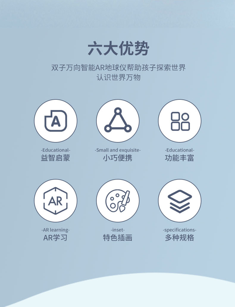 双子万向智能AR地球仪 20cm大号小学初中生用led夜灯地球仪摆件详情2