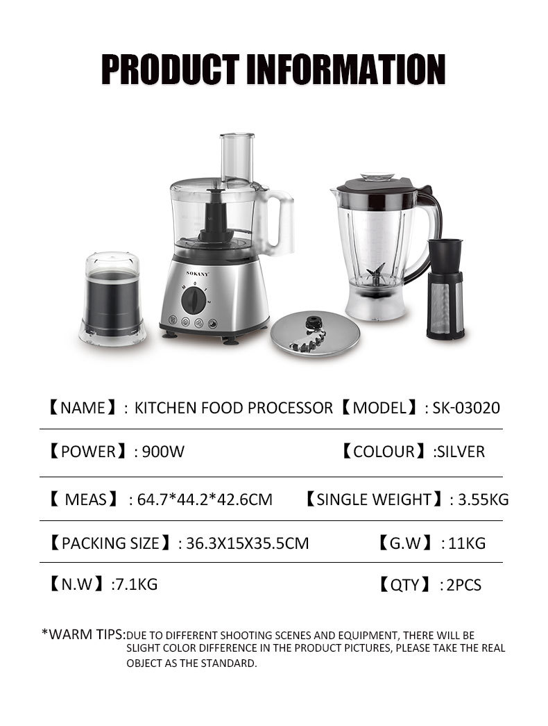 Foreign trade SOKANY03020 food processor, multi-functional meat grinder, shredder and slicer, juicer and blender pic 2