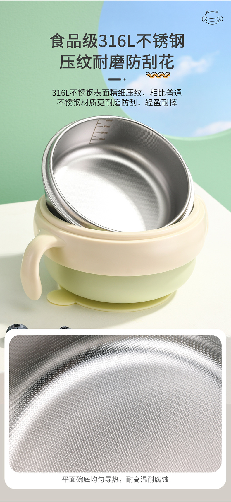 宝宝辅食碗婴幼儿辅食专用防摔儿童餐具注水保温碗喝汤吸盘碗PPSU详情5