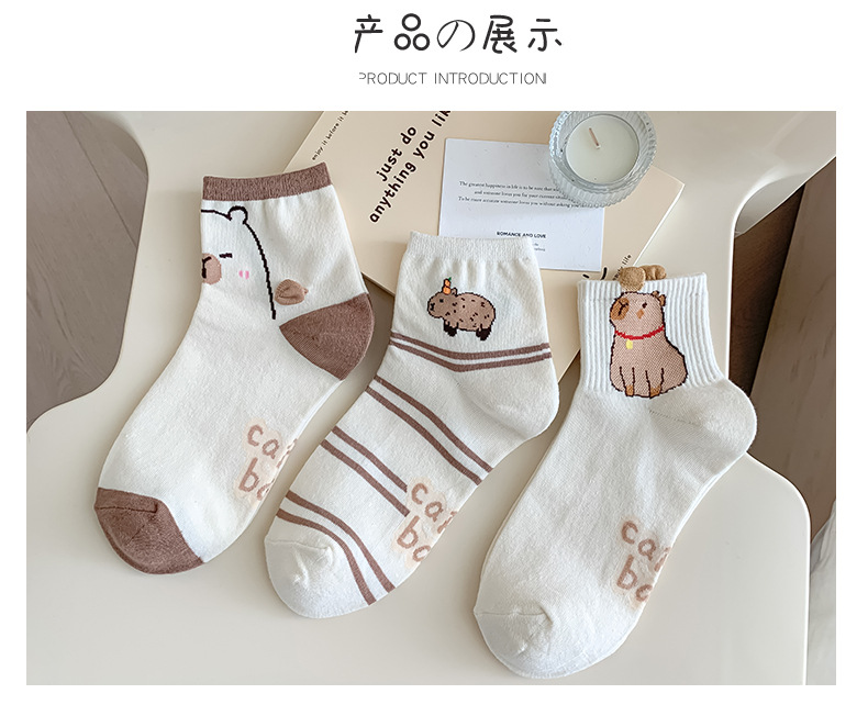卡通小熊袜子女夏季薄款棉白色短筒袜可爱网红韩版船袜女春秋详情2