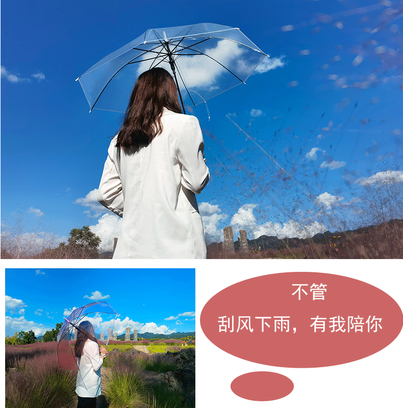 透明雨伞大量批发一次性塑料雨伞自动批发透明伞长柄高颜值晴雨伞详情2