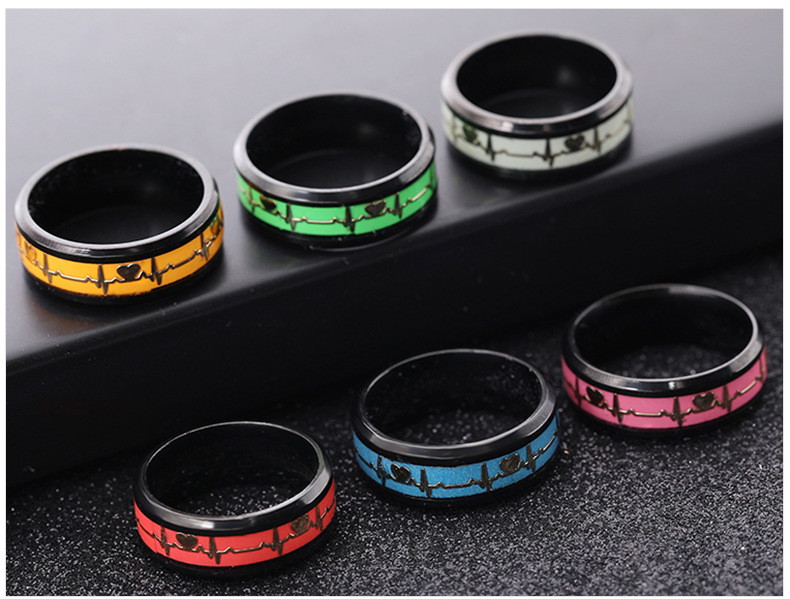 跨境供应 欧美风不锈钢饰品 龙鳞夜光心电图情侣爱心钛钢戒指厂家详情15