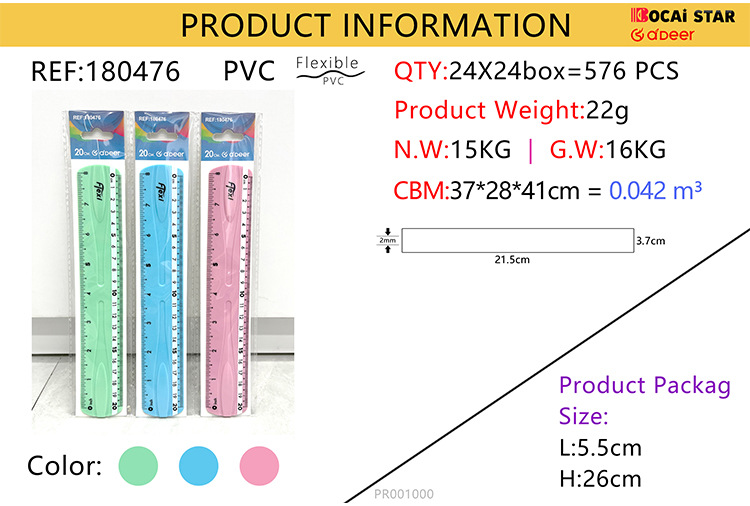 Мягкая линейка макарон PVC постоянно гибкая, 20cm30cm студента линейки линейки pic 3