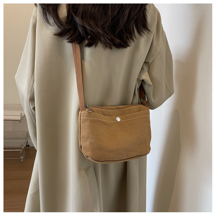 跨境日系帆布小挎包手机包2024新款简约纯色休闲单肩斜挎包小布包详情18