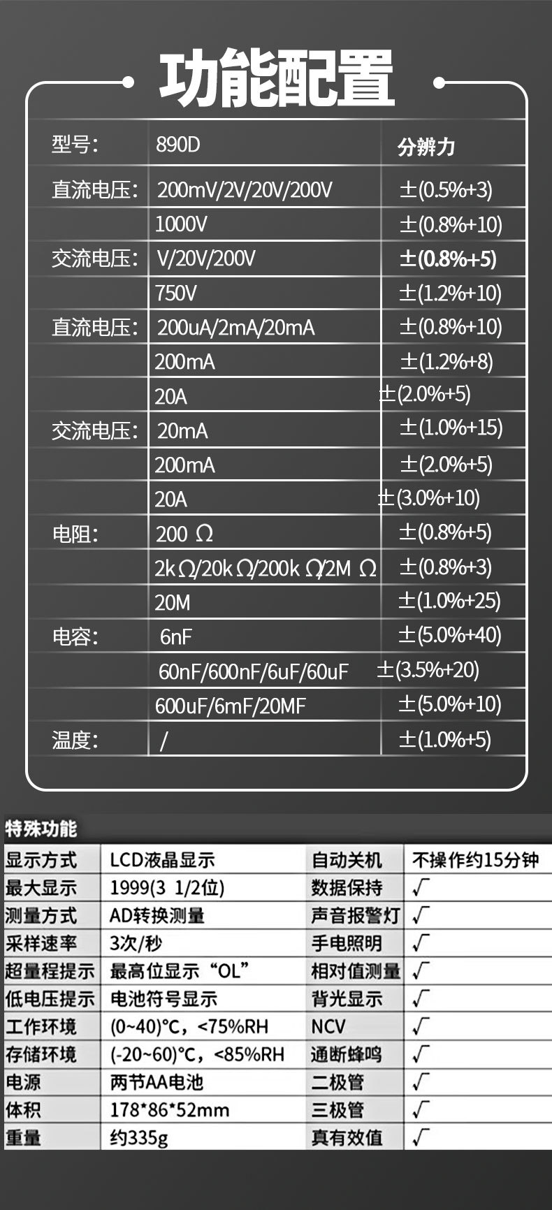 VC890D数字万用表新款智能防烧液晶显示屏高精度多功能仪器万能表详情13