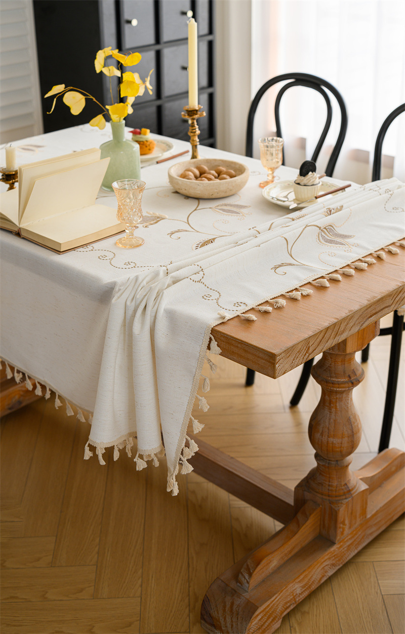 Amazon cross-border embroidered checkered flower tassel tablecloths, rectangular coffee tables, tablecloths and table coverings manufacturer embroidery pic 31