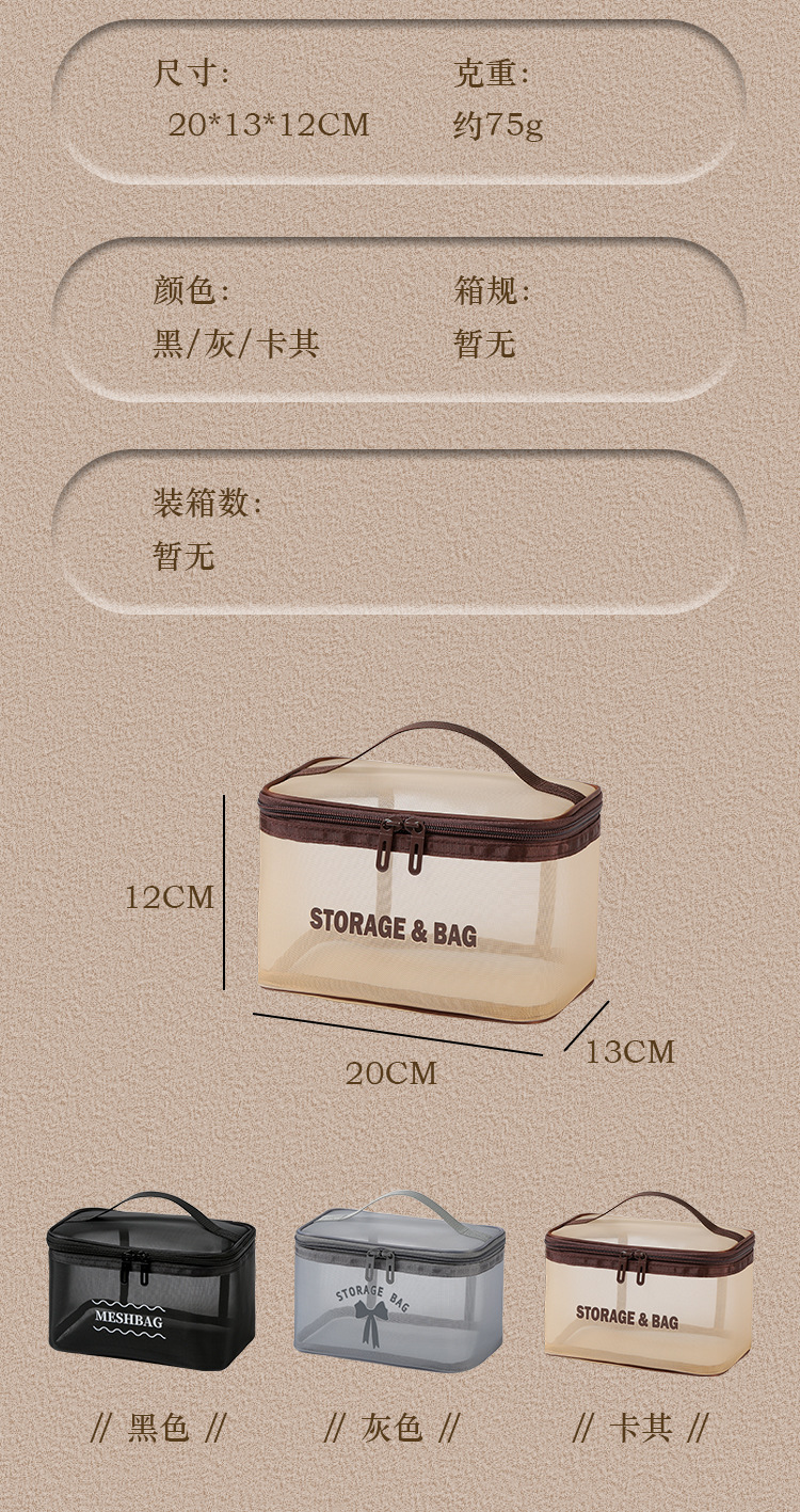 大容量尼龙网纱包洗漱袋旅行收纳包手提式便捷化妆包多功能手提包详情11