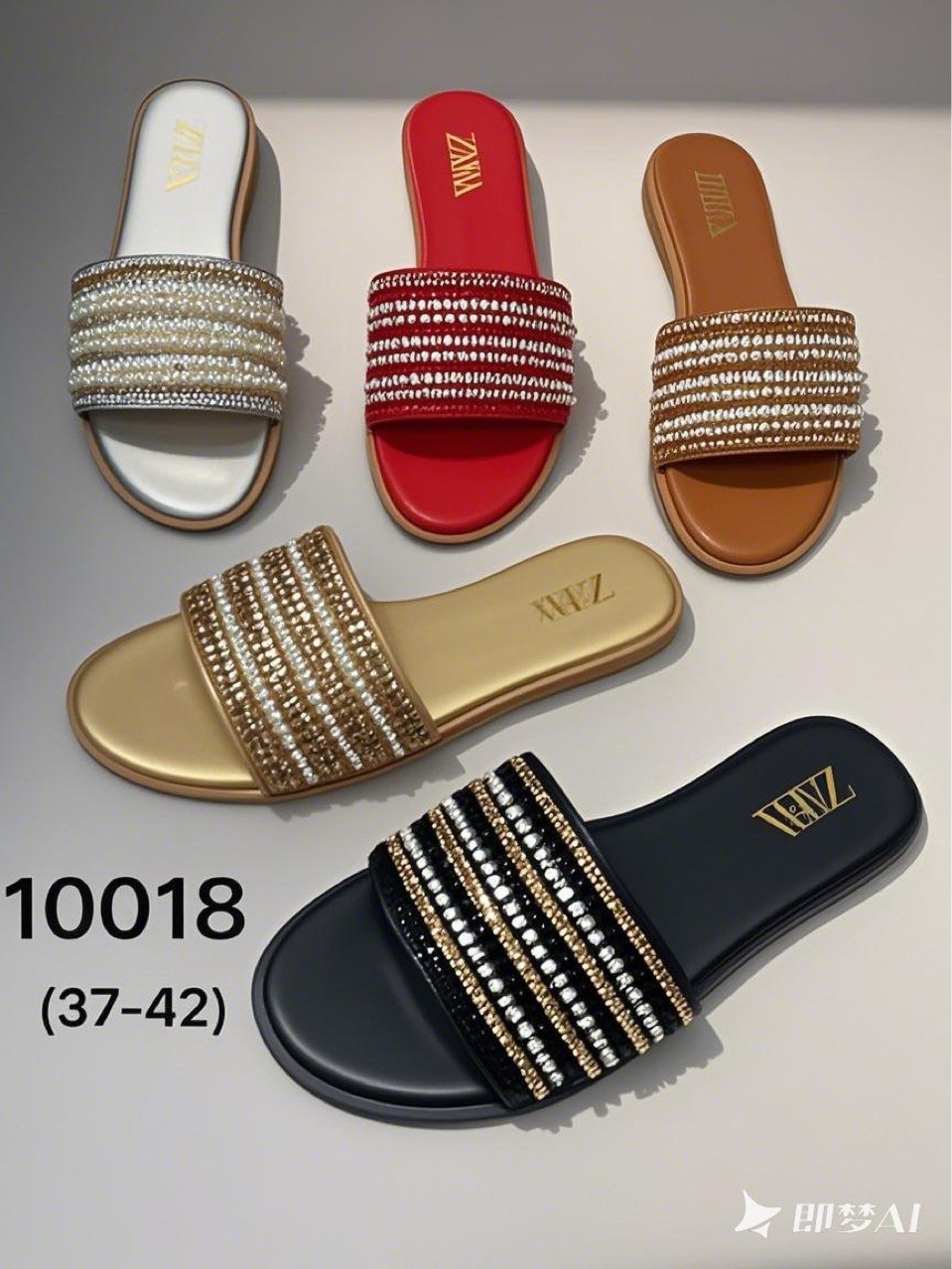 ZR工厂直销法式水钻一字方头拖鞋女百搭透气轻便防滑平底鞋Slippe详情3