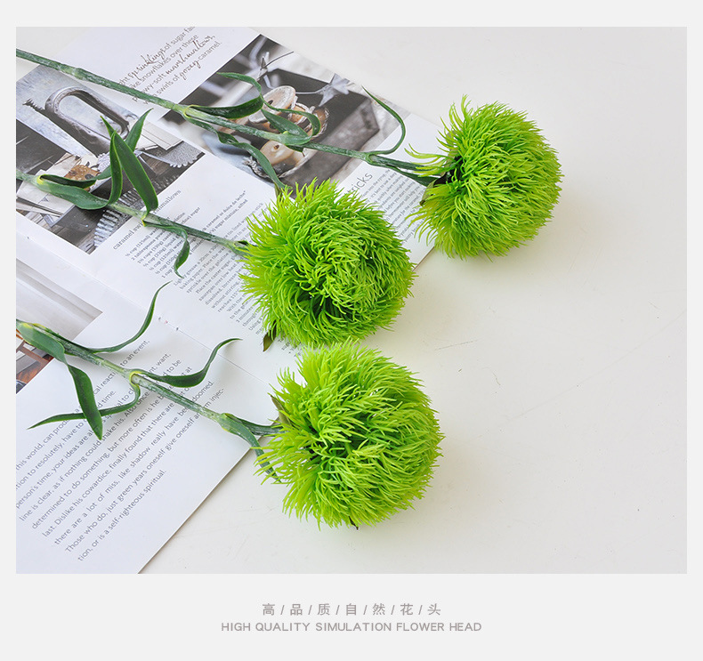 绿毛球仿真花带叶绿刺球插花装饰绿石竹假花绿植工艺品创意礼品金箔花详情9