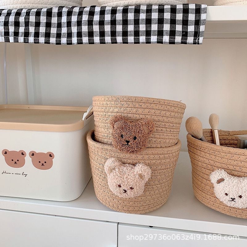 Ins-style cotton rope storage basket, woven bear desktop storage box, miscellaneous items, hair clips, hair bands, makeup brush storage basket pic 11