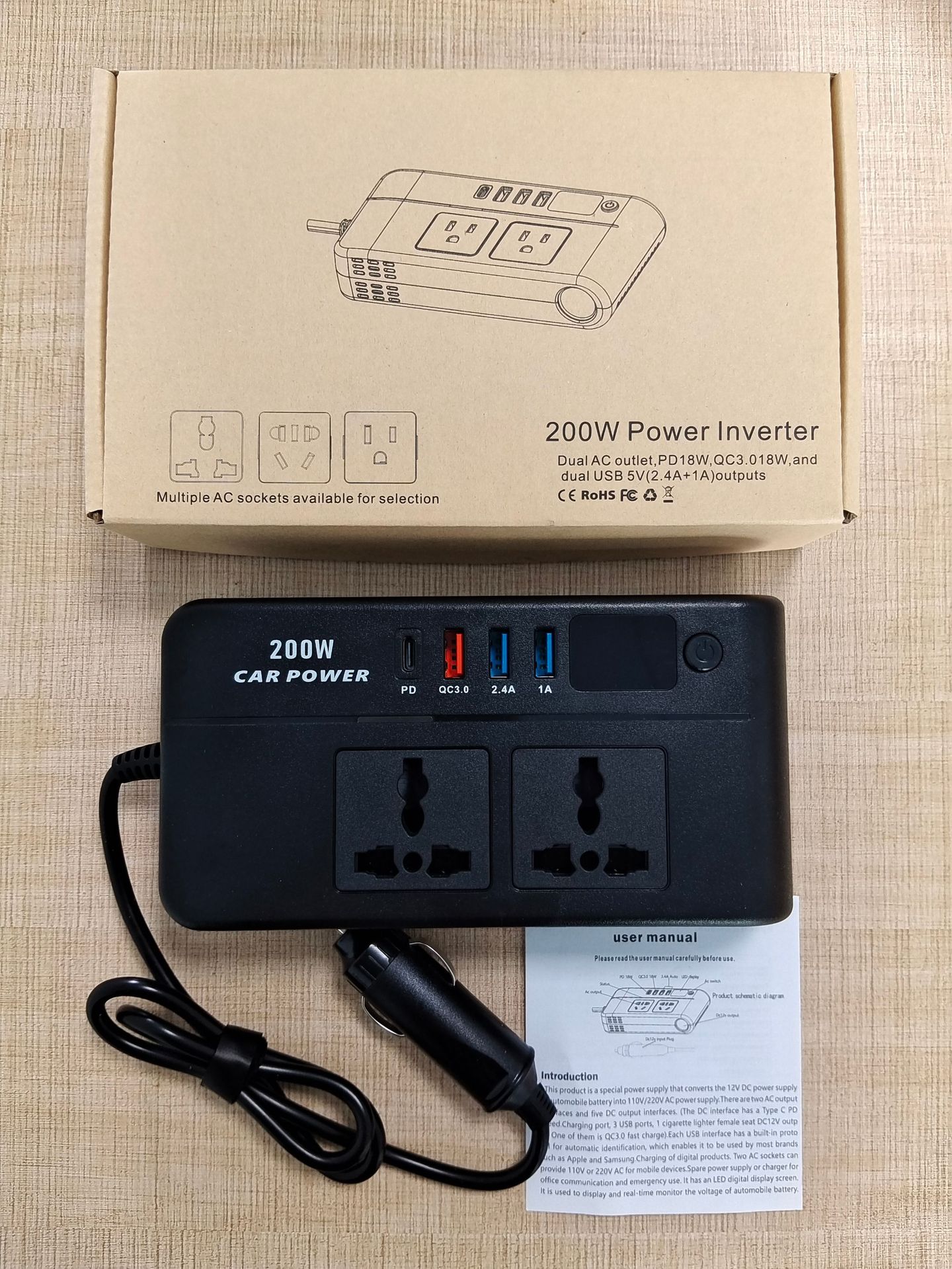 Cross-border bestseller 200W car inverter, multi-functional car inverter, 12V to 220V fast charging head pic 13